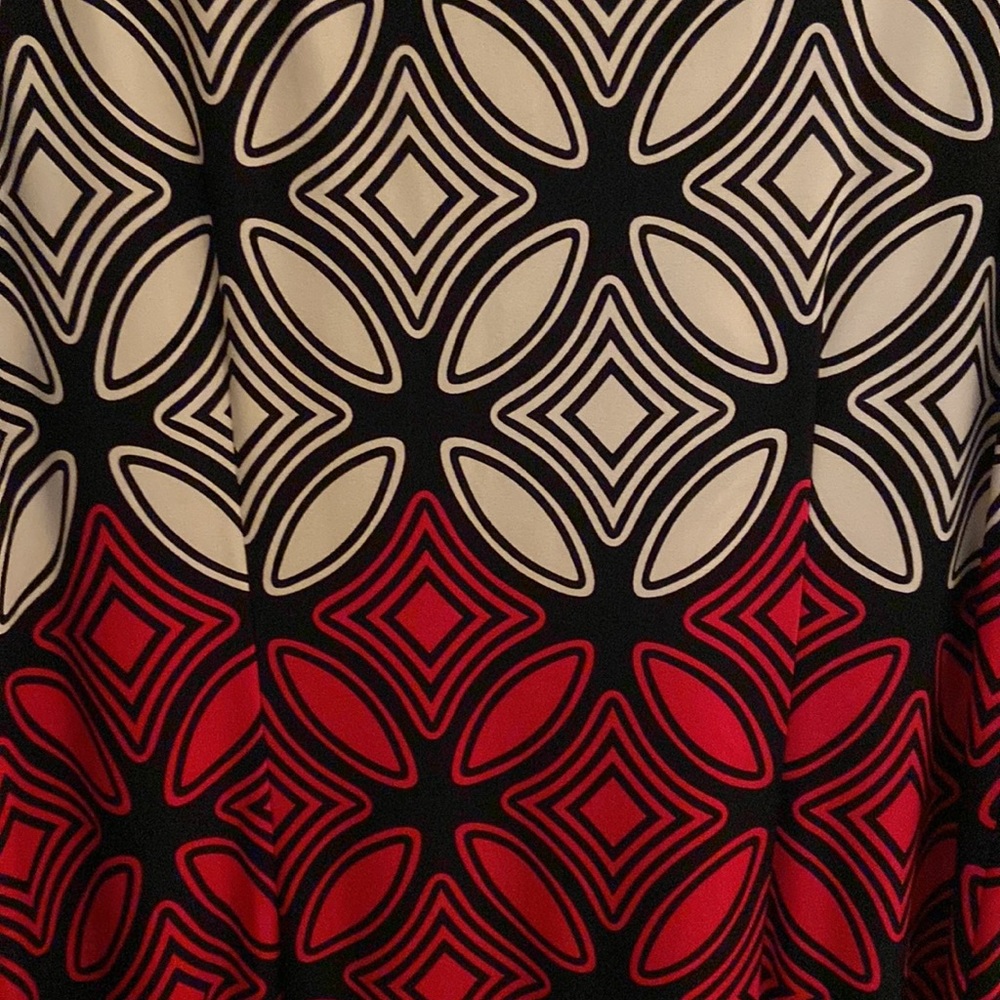 Red, black and white dress.
